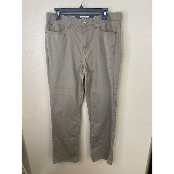 Sonoma Goods For Life Mens Taupe Everyday All-Day Pants Size 34W 32L Flexwear - Picture 2 of 9